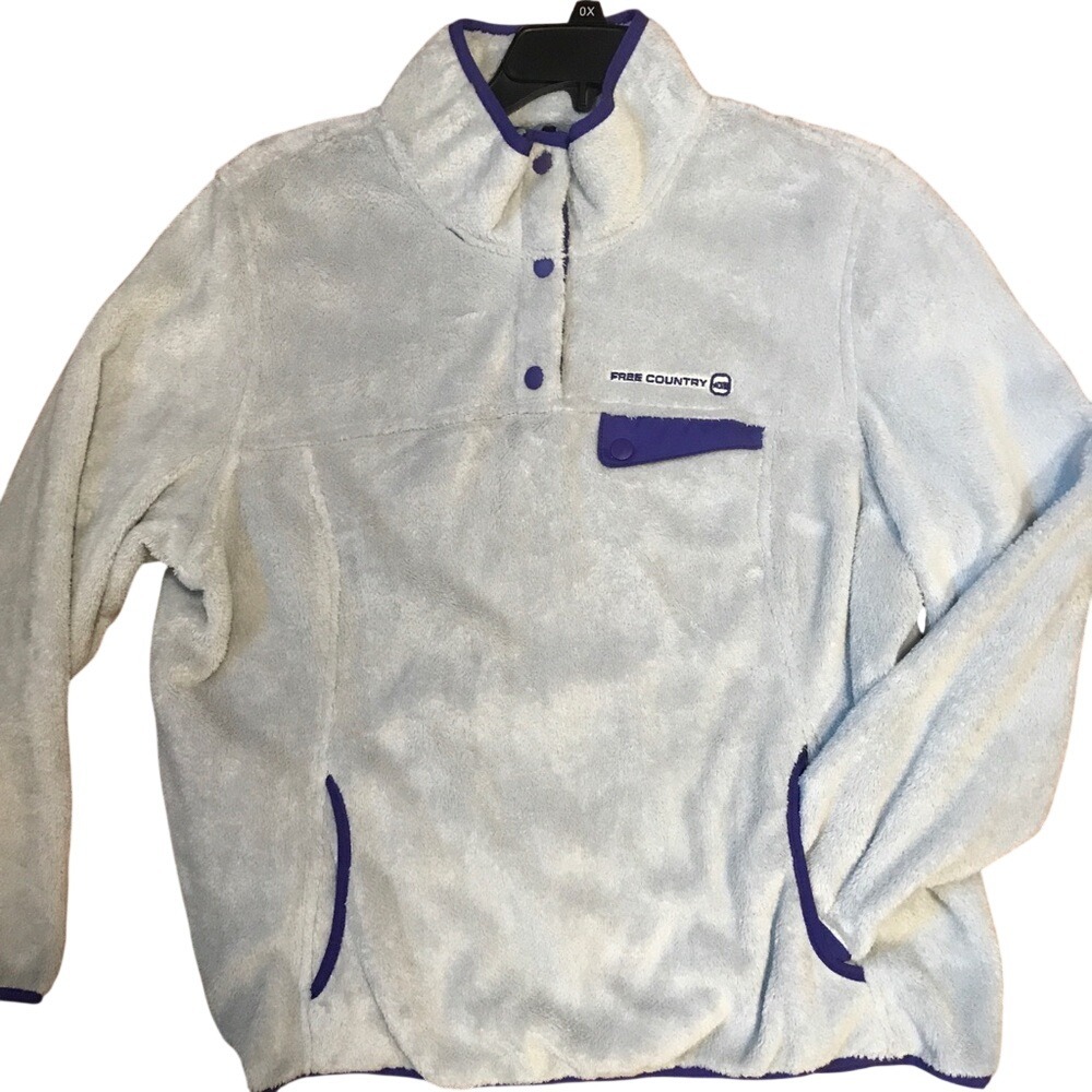 Free Country Womens XXL Fleece Pullover‎ Light Blue Purple Snap Neck Mock Jacket